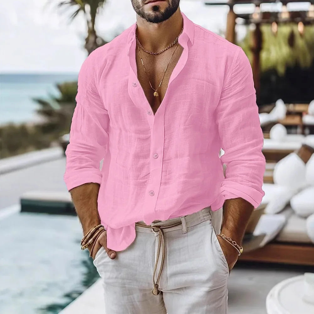 Camisa Leve em Mistura de Linho e Algodão