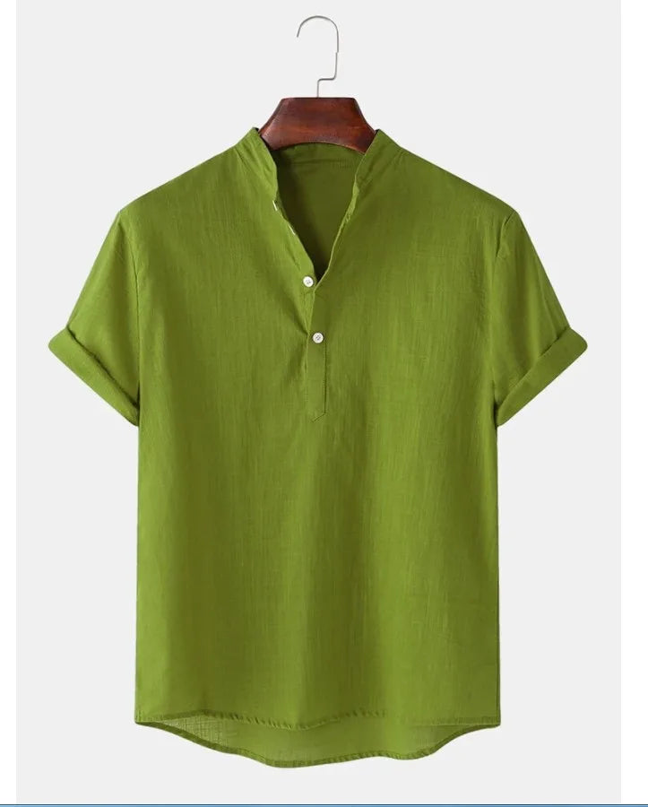 Camisa Henley de Linho Manga Curta