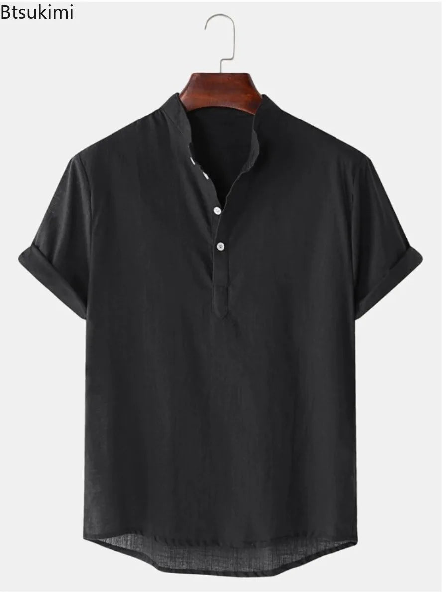 Camisa Henley de Linho Manga Curta