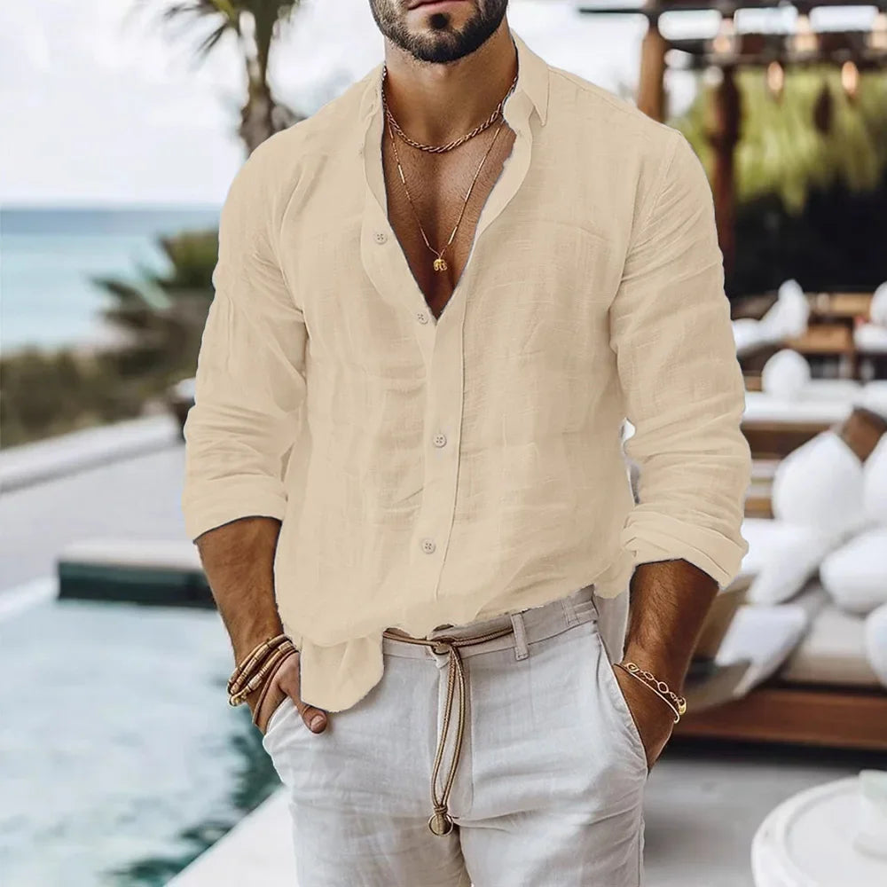 Camisa Leve em Mistura de Linho e Algodão