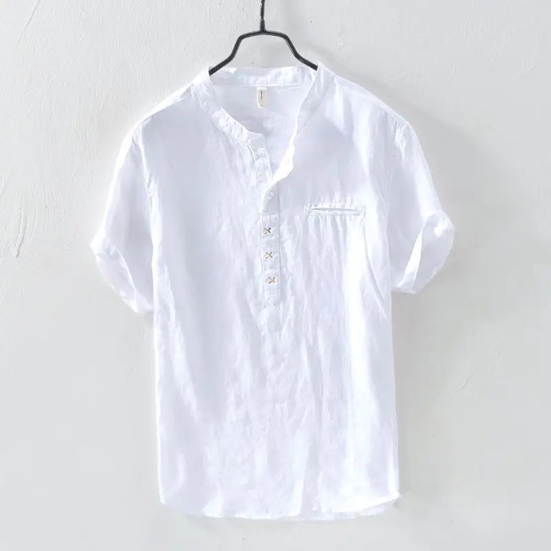 Camisa Casual de Linho com Gola Padre