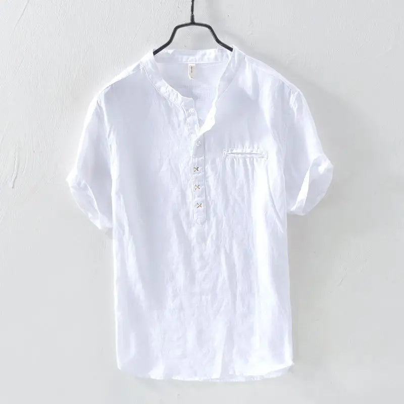 Camisa Casual de Linho com Gola Padre