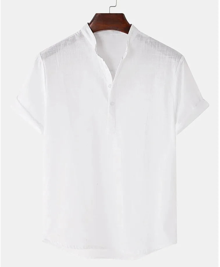 Camisa Henley de Linho Manga Curta