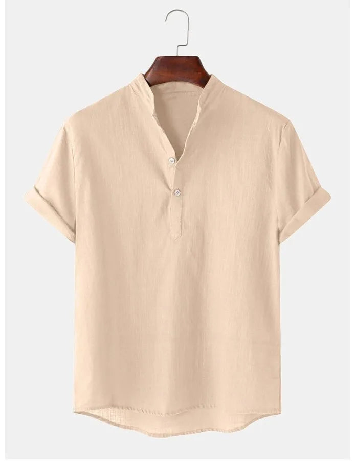 Camisa Henley de Linho Manga Curta