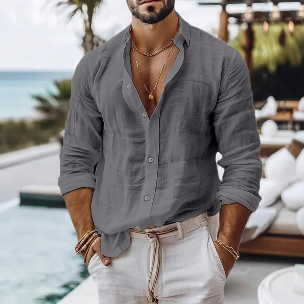 Camisa Leve em Mistura de Linho e Algodão