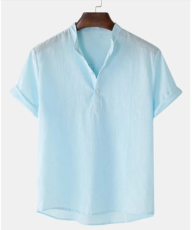 Camisa Henley de Linho Manga Curta