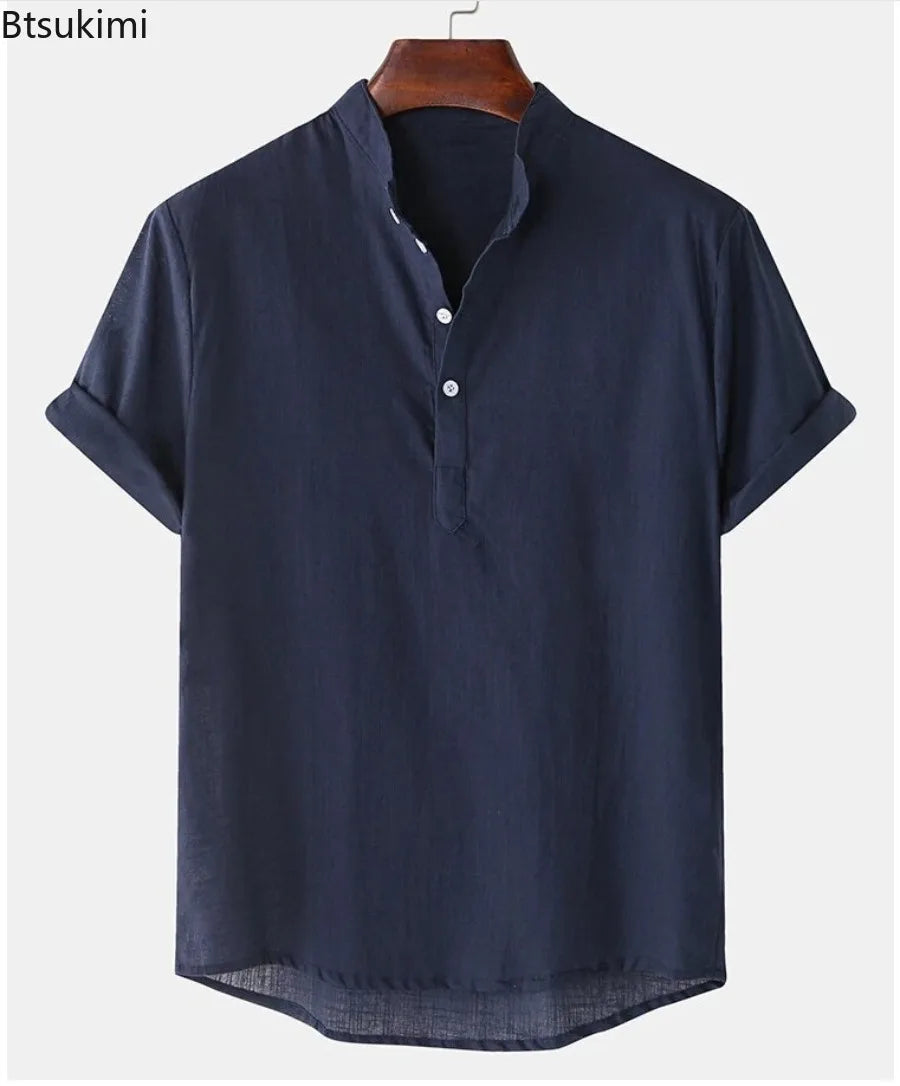 Camisa Henley de Linho Manga Curta