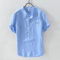 Camisa Casual de Linho com Gola Padre