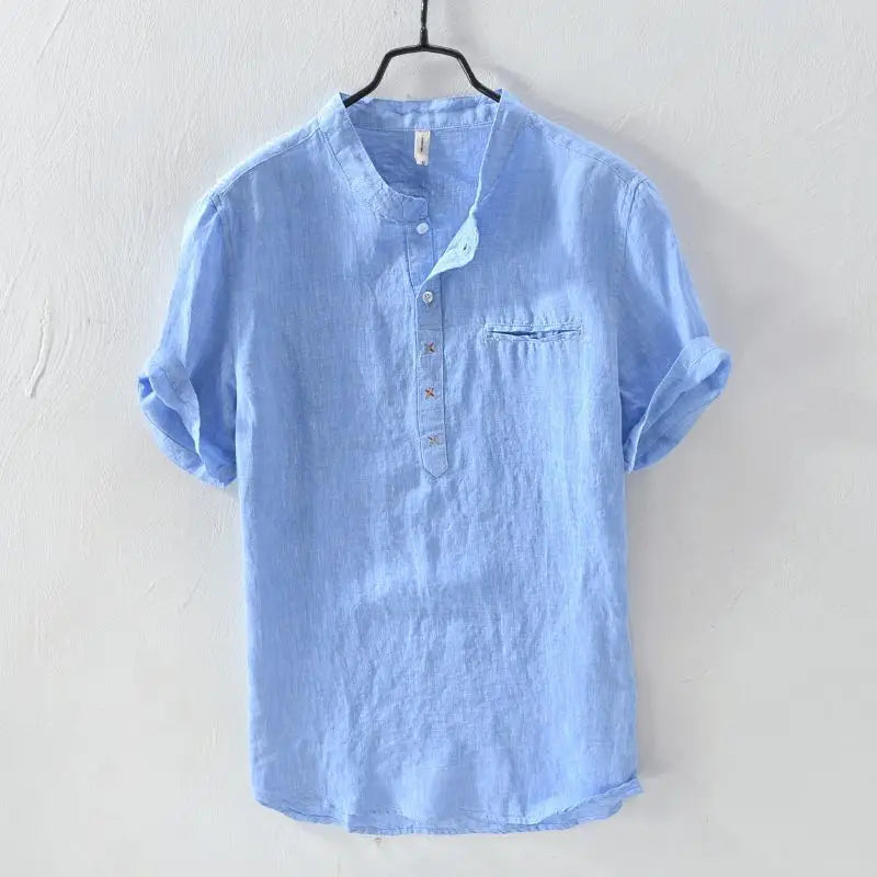 Camisa Casual de Linho com Gola Padre