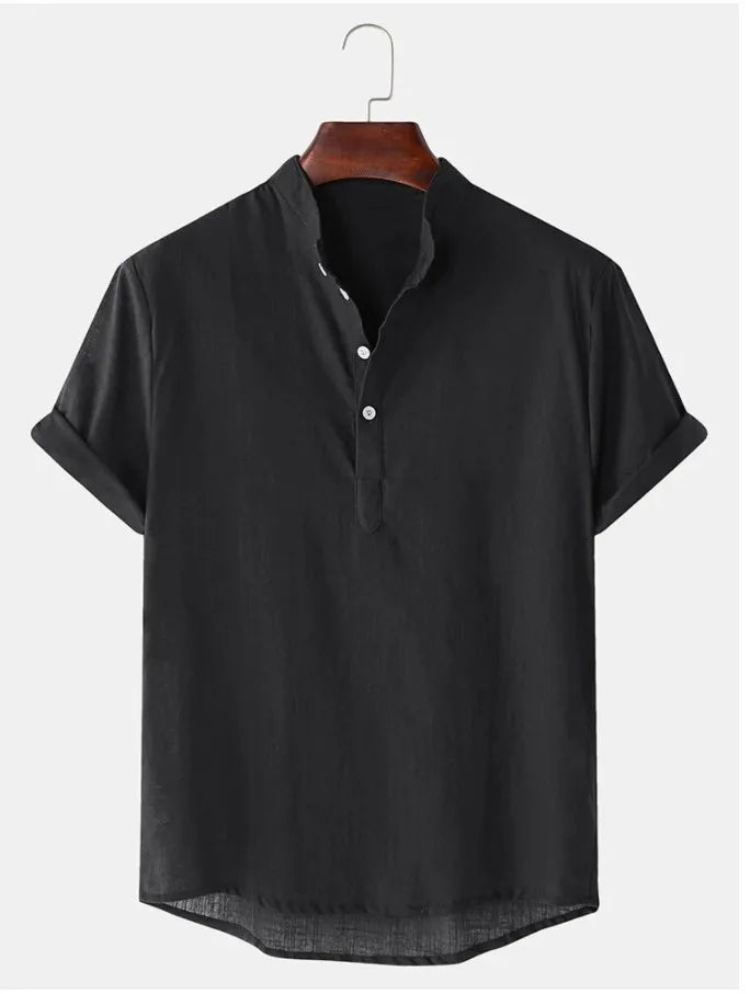 Camisa Henley de Linho Manga Curta