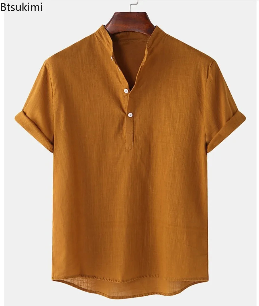 Camisa Henley de Linho Manga Curta
