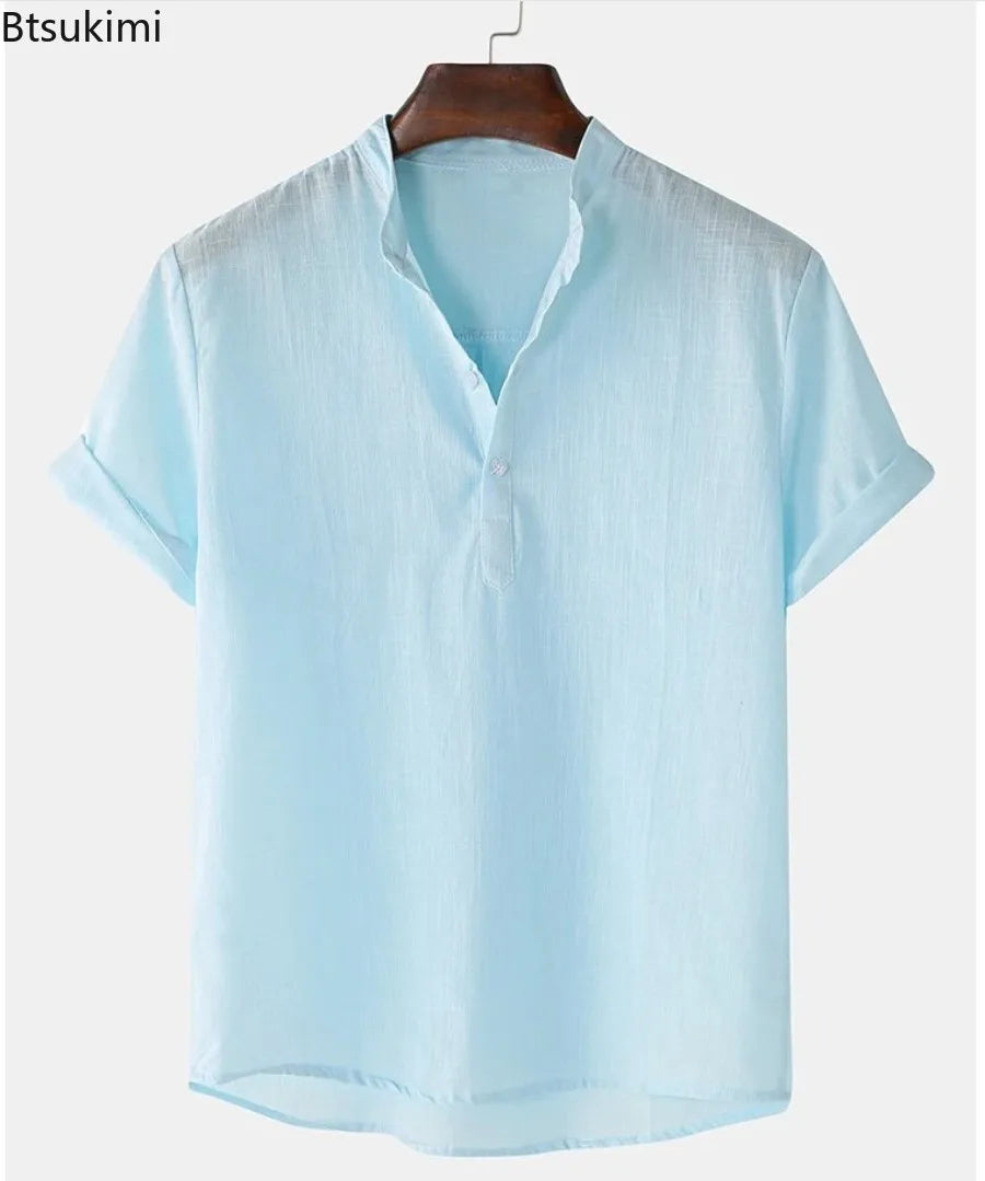 Camisa Henley de Linho Manga Curta