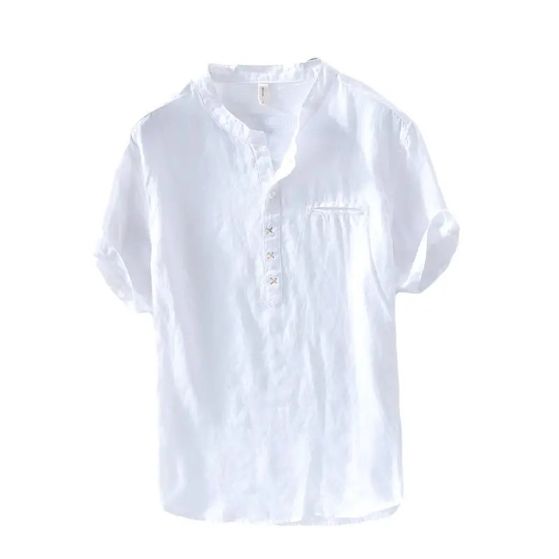 Camisa Casual de Linho com Gola Padre