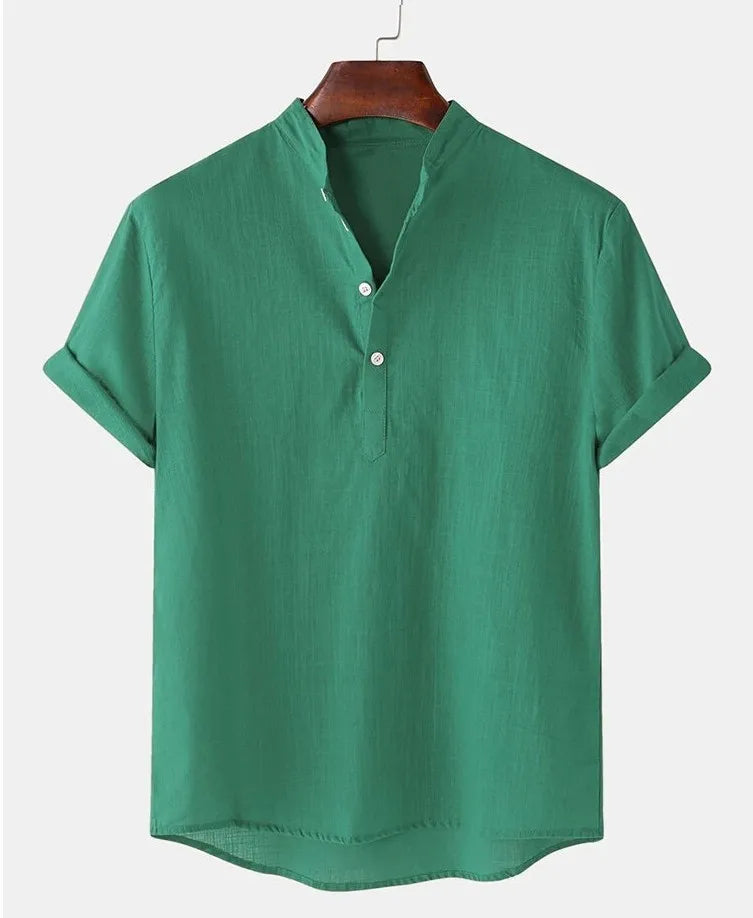 Camisa Henley de Linho Manga Curta