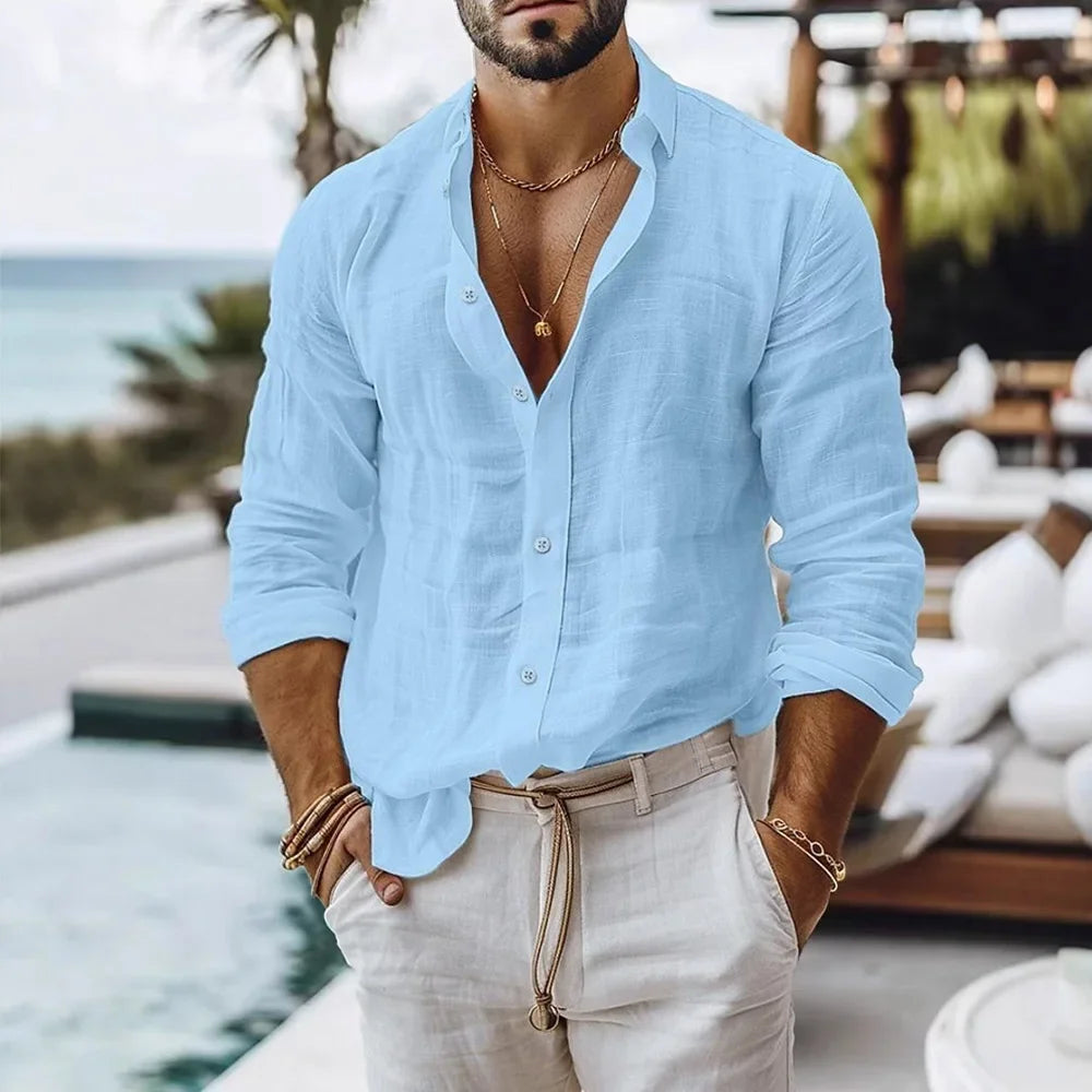 Camisa Leve em Mistura de Linho e Algodão