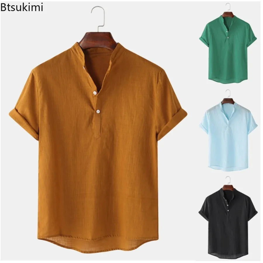Camisa Henley de Linho Manga Curta