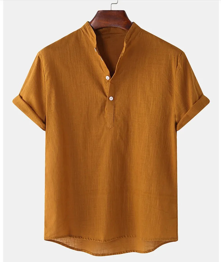 Camisa Henley de Linho Manga Curta