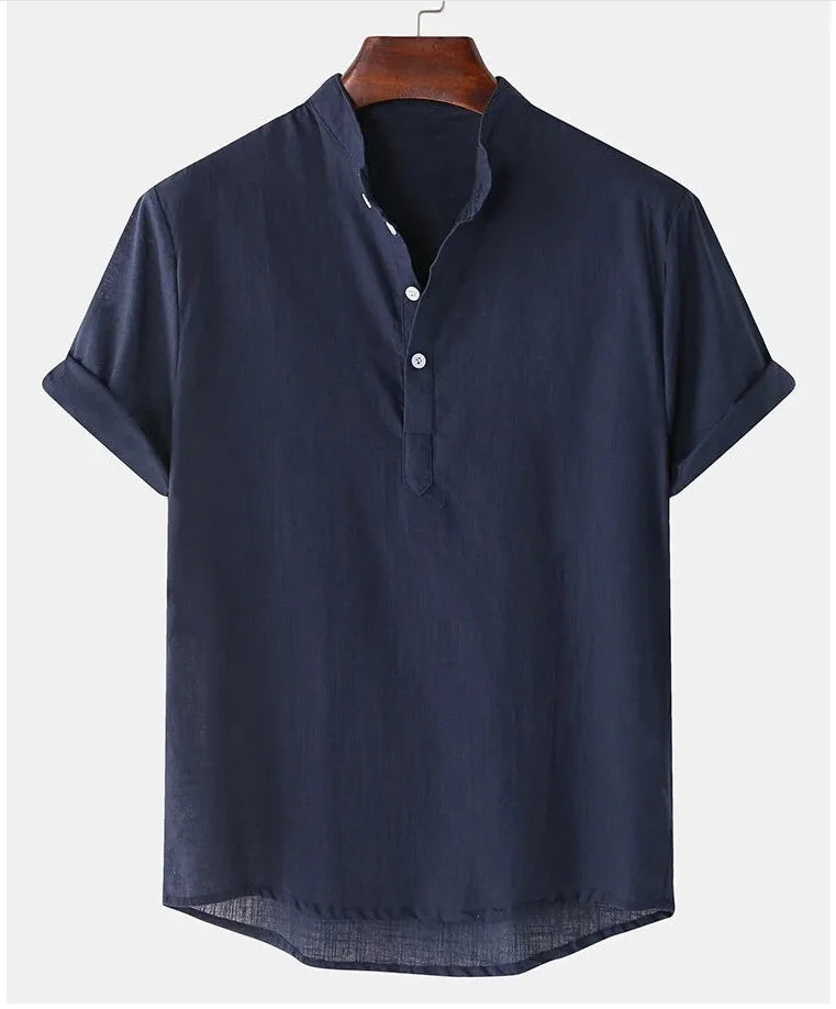 Camisa Henley de Linho Manga Curta